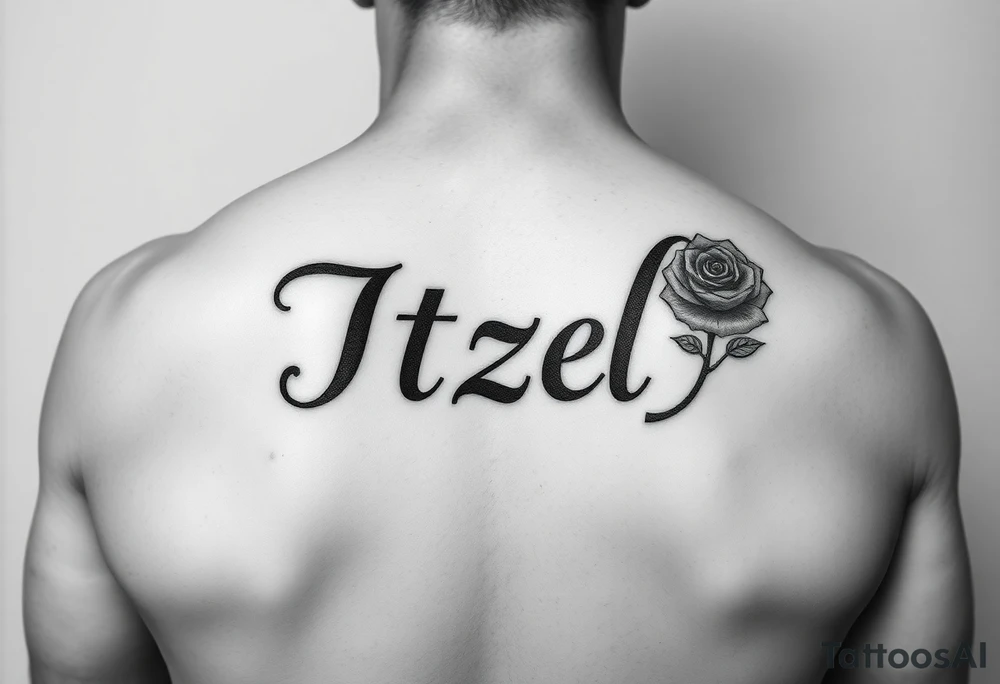 Itzel name on arm with a rose on the side tattoo idea