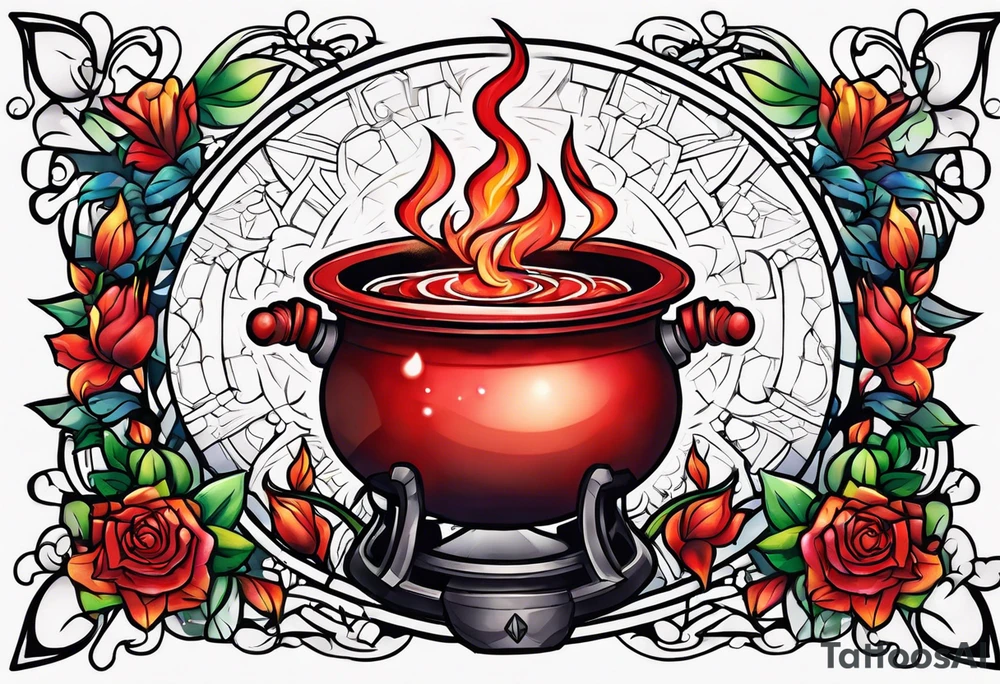 red cauldron tattoo idea