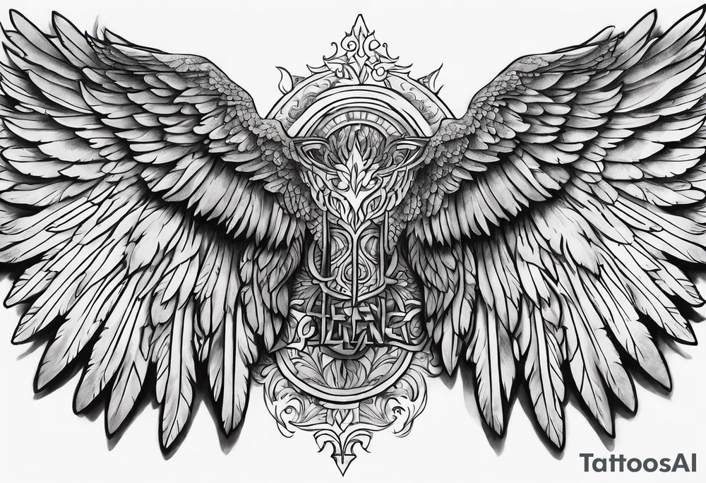Wings with the word Glenn in the middle tattoo idea