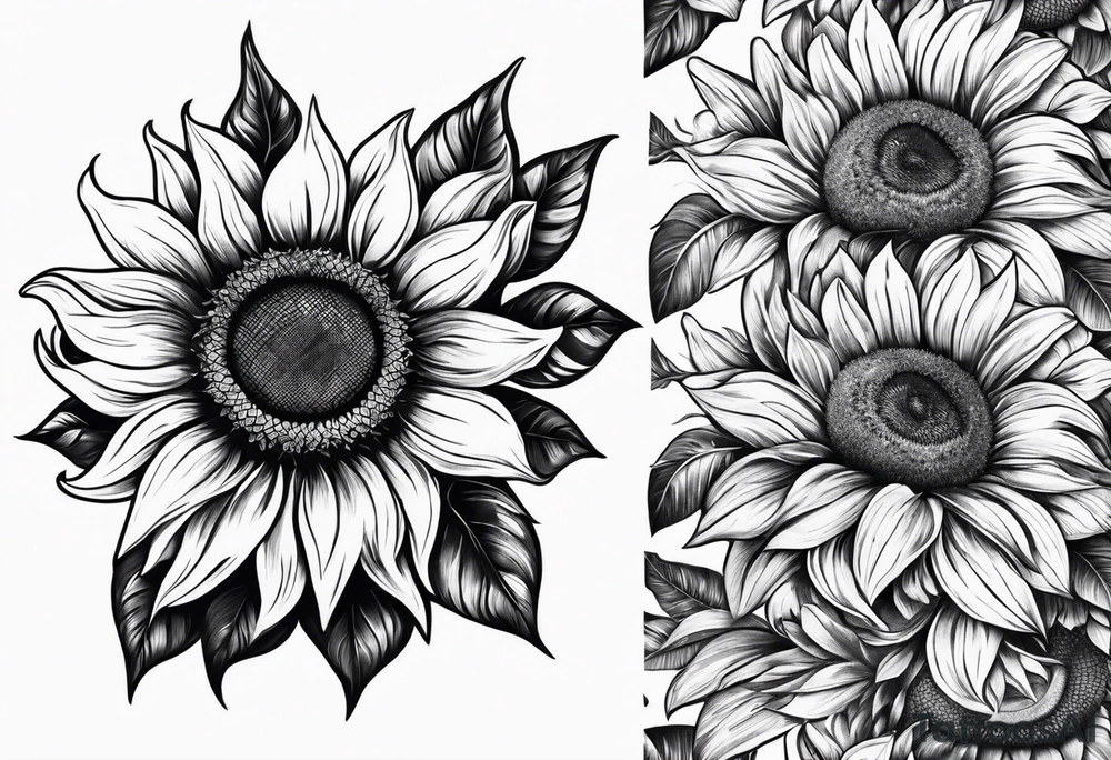 Arm sleeve Foral sunflower and roman numeral tattoo idea