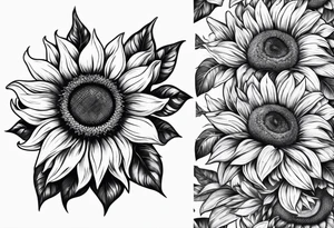 Arm sleeve Foral sunflower and roman numeral tattoo idea