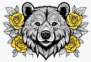 A tribal bear above the butterfly and yellow rose tattoo idea