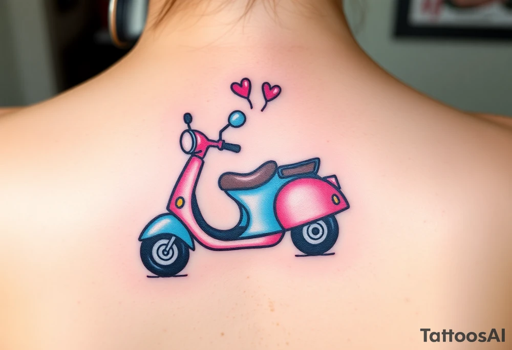 2 scooters, blue and pink, riding together in love tattoo idea
