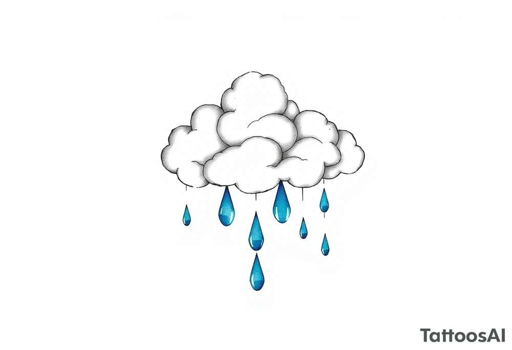 blue rain drops with cloud tattoo idea