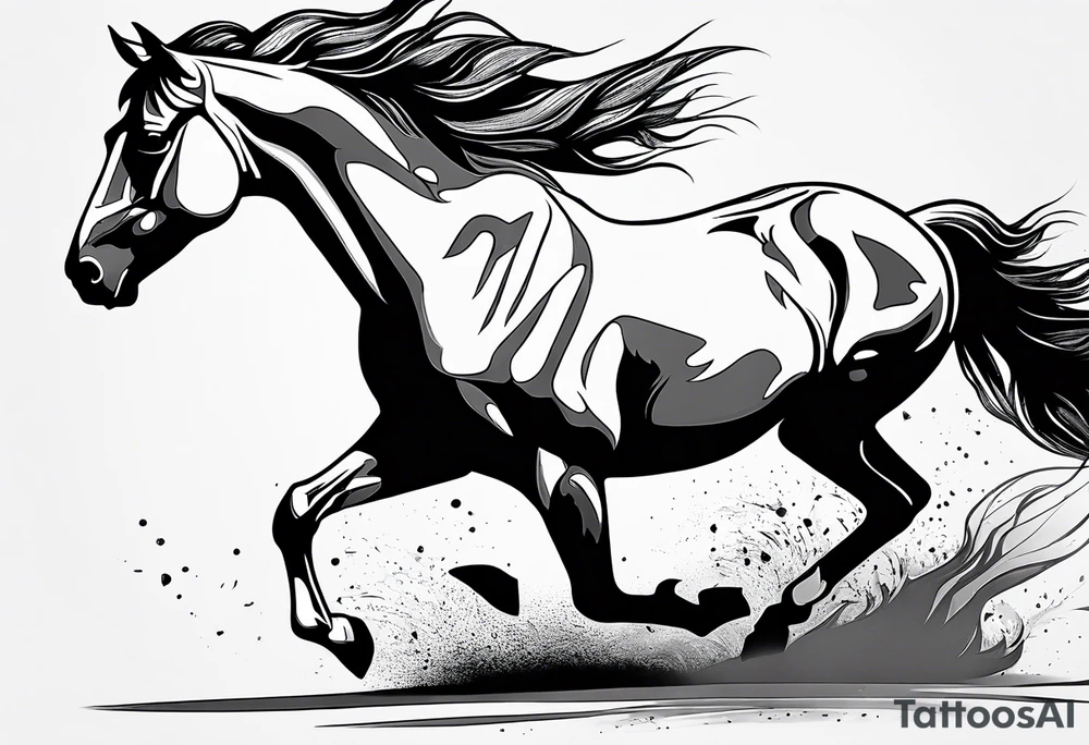 Mustang horse running along blood stomping tattoo idea