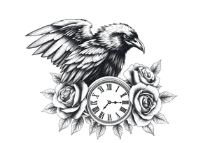raven,roses,clock. tattoo idea