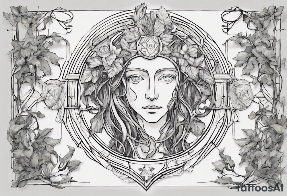 **Design Concept: Athena's Garden**

*Central Focus:*
- Place a small, delicately detailed Athena shield at the central point of the upper chest, symbolizing wisdom and guidance.

*Surrounding Elements:*
- Intertwine the shield with vines that gracefully flow outwards, connecting seamlessly with Vincent van Gogh's Irises tattoo.

*Geometric Accents:*
- Incorporate geometric shapes around the shield and vines, creating a structured and visually appealing framework. The shapes could represent elements like knowledge, strength, and protection associated with Athena.

*Athena's Symbols:*
- Include Athena's spear and olive branch as smaller elements within the vine design. They can be strategically placed to enhance the overall balance and symbolism.

*Van Gogh's Irises:*
- Integrate the irises into the vine design, allowing them to gracefully intertwine. Pay attention to the delicate details of the irises, ensuring they complement the overall aesthetic.

 Consider earthy greens for the vines complemented by subtle purples and blues for the irises.

*Placement:*
- Given the detailed and intricate nature of the design, the upper chest provides a suitable canvas for the tattoo. Ensure the design is scaled appropriately to fit the chosen placement. tattoo idea