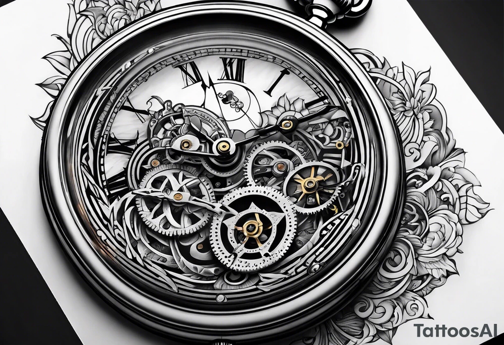 Old school pocket watch exploded showing inner mechanism tattoo idea Old school pocket watch exploded showing inner mechanism tattoo idea