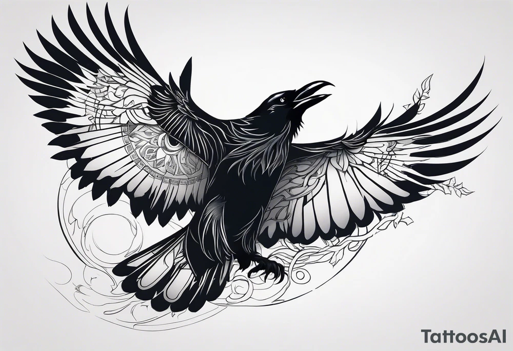 black raven with wolf tattoo idea