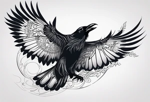 black raven with wolf tattoo idea