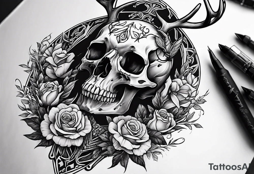 A human with two legs and with a deer skull head tattoo idea