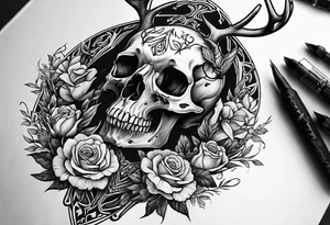 A human with two legs and with a deer skull head tattoo idea