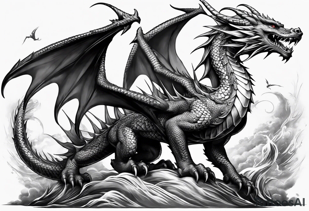 Dragon Seven number shape with Moonlight on background tattoo idea