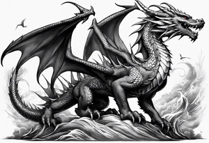 Dragon Seven number shape with Moonlight on background tattoo idea