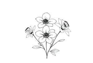 two july birth flowers, one november birth flower and a december birth flower in a boquet tattoo idea