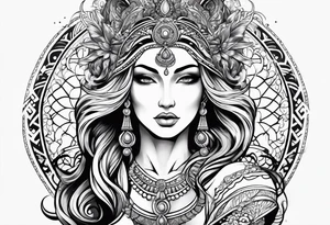 Aquarius goddess with water surrounding it in a tribal design tattoo idea