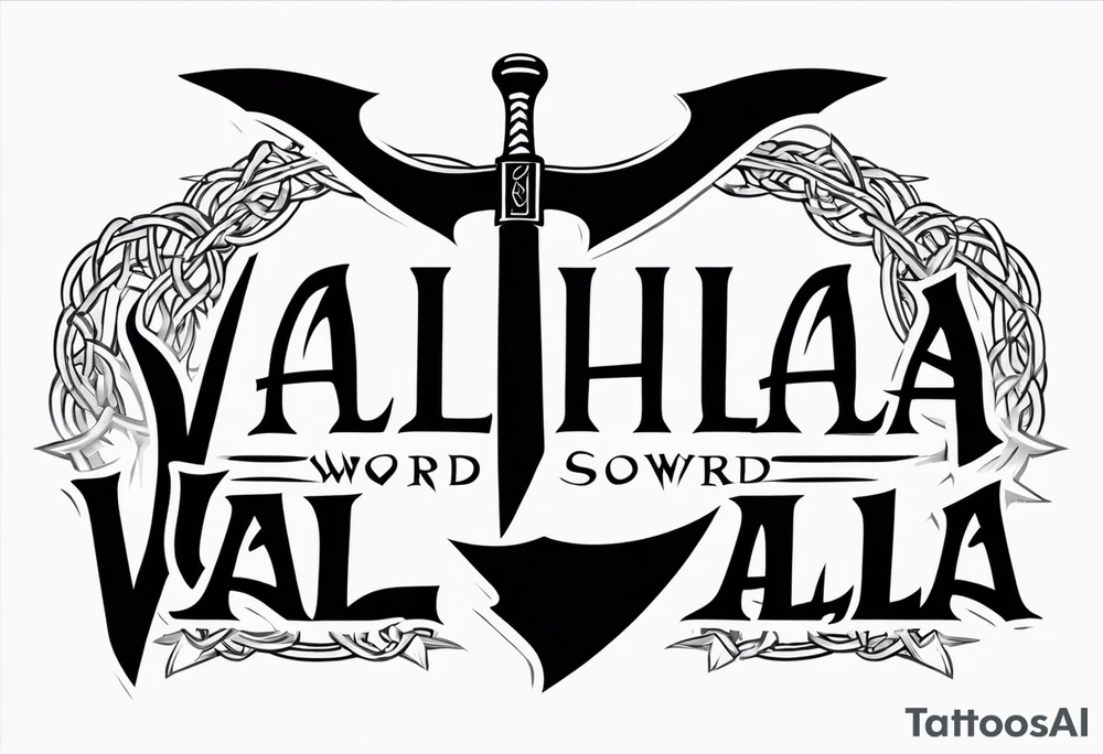 Valhalla sword round shield axe barbed wire chains tattoo idea