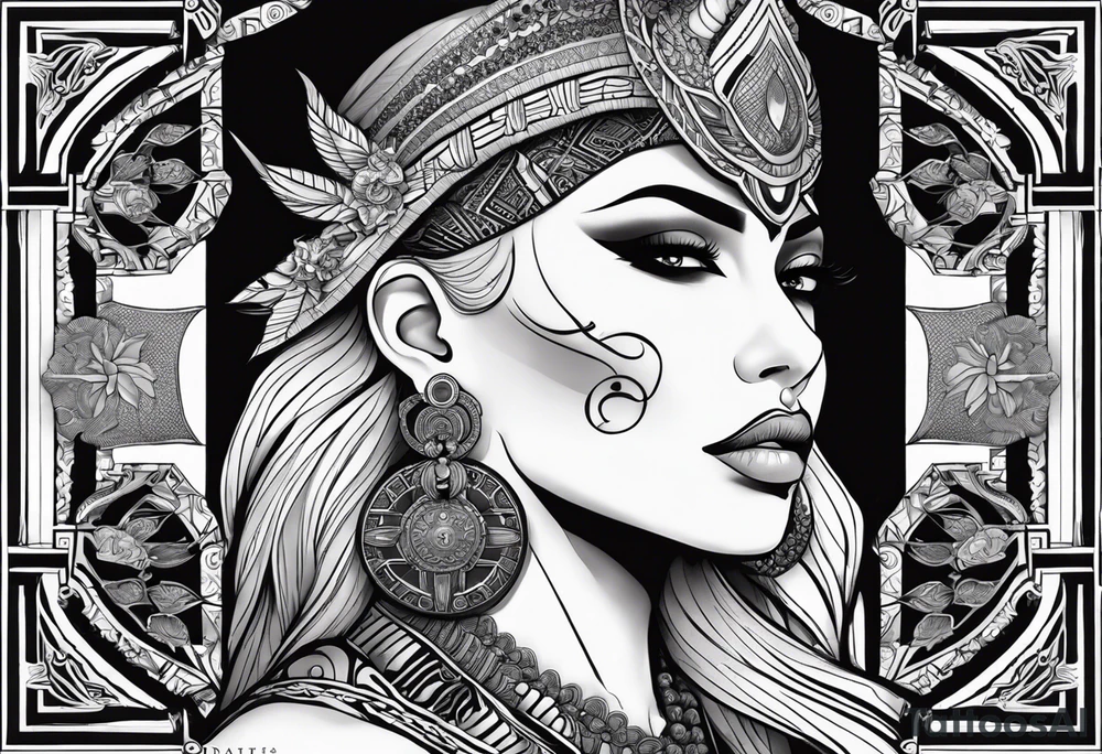 kali ma, alien goddess, valkrye, pirate, divine feminine, zenza resonance, pachamama, lotus azul, blank panther, eagle, skull, 5D, nueva gaya, dna 12 tattoo idea