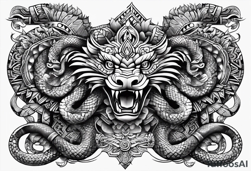 aztec double snake sleeve tattoo idea