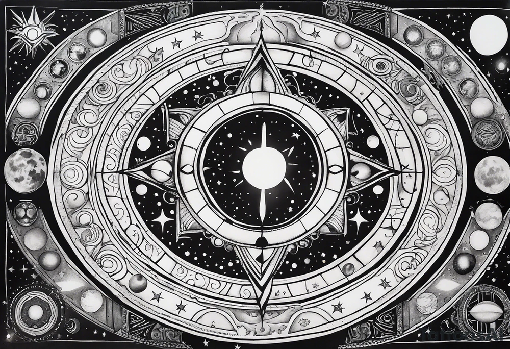 Astrology, Cancer & Aquarius, Natal Chart, symbolic, vision, yin yang, the moon, the sun, Uranus, Pluto, spiritual third eye, mystical armband tattoo idea