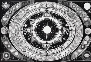 Astrology, Cancer & Aquarius, Natal Chart, symbolic, vision, yin yang, the moon, the sun, Uranus, Pluto, spiritual third eye, mystical armband tattoo idea