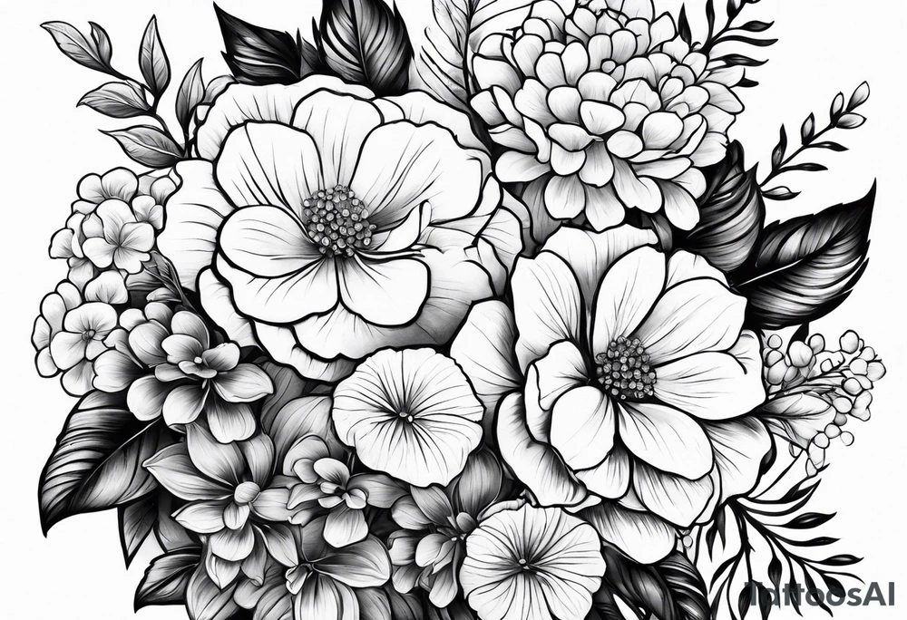 2 inch Flower bouquet with hydrangeas symbolizing gratitude tattoo idea