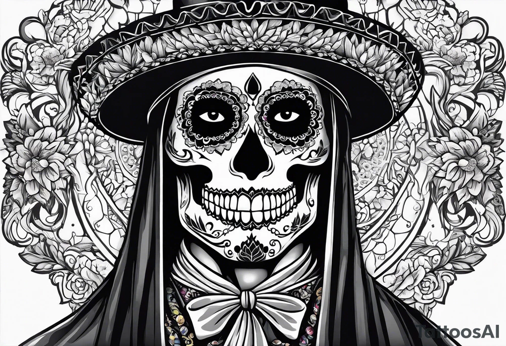 day of dead,man,standing,horizontal,cover up tattoo idea