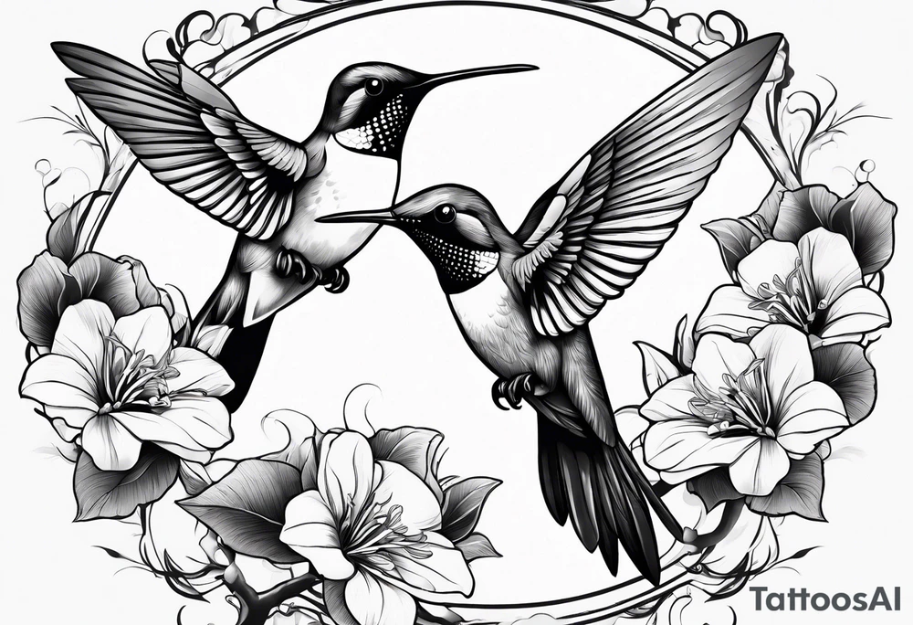 Humming bird and flower for placement on side boob tattoo idea