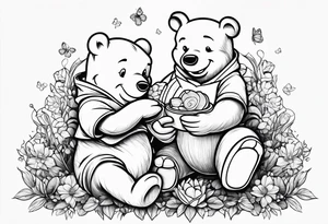 Winnie Pooh one hand in the honey and one hand holding bland tattoo idea