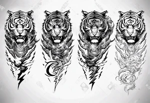 Tiger warrior with lightning and the sun for a forearm sleeve tattoo idea