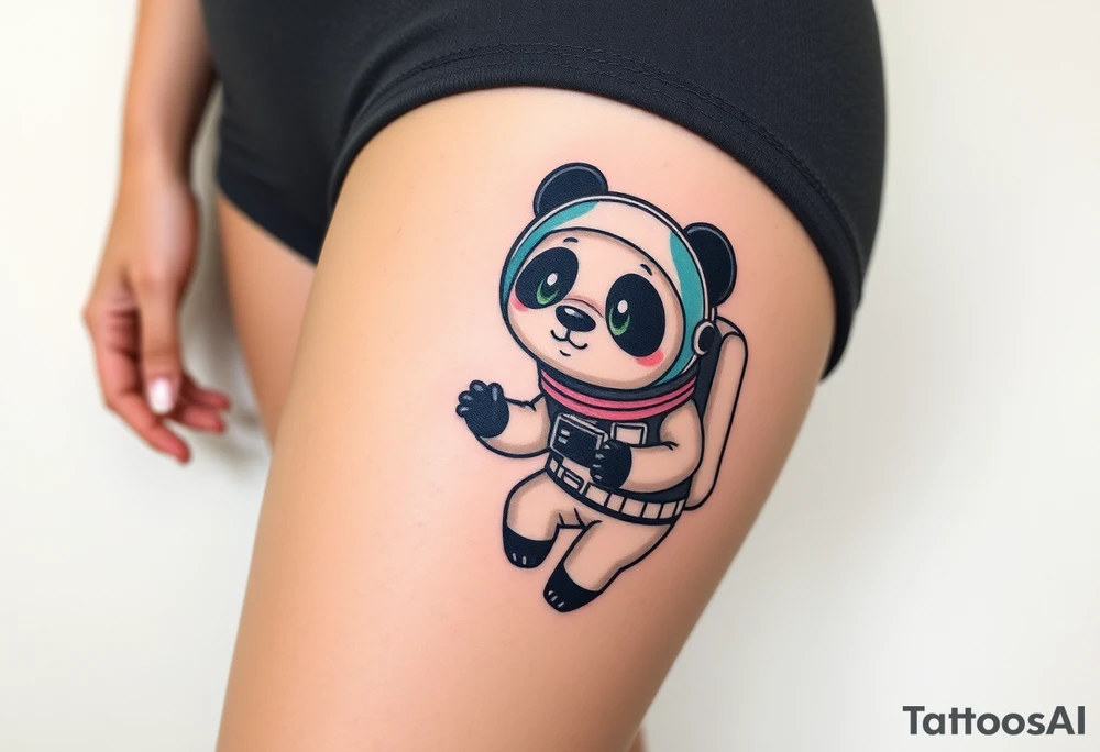 Panda with astronaut suit in outer space tattoo idea