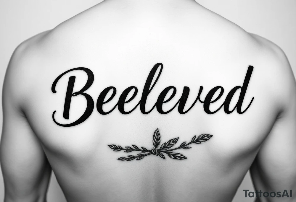 make me an image the word “Beloved” in various cursive fonts underlined by a sage bundle beneath it tattoo idea