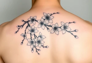 delicate cherry blossoms swirling in spring breeze with petals tattoo idea