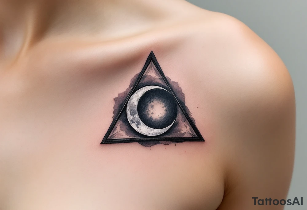 A triangle with a lunar cycle inside, shaded in black and silver, symbolizing phases and intuition. tattoo idea