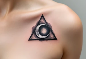 A triangle with a lunar cycle inside, shaded in black and silver, symbolizing phases and intuition. tattoo idea