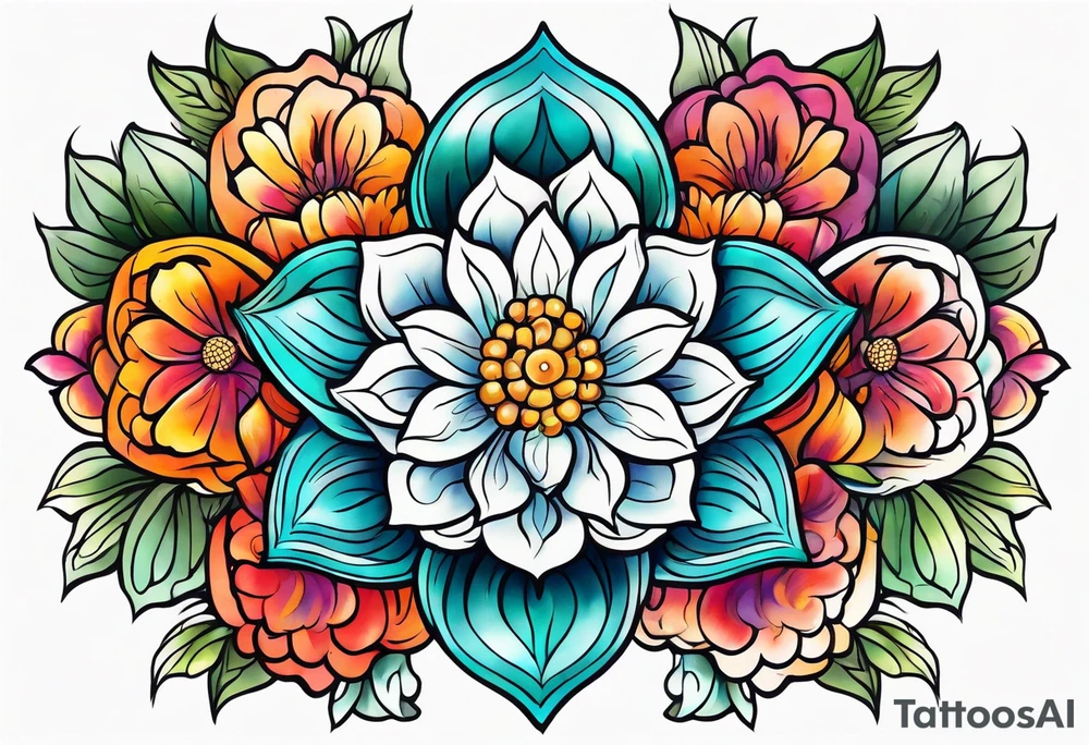 Hippy Buddhist feminine floral tattoo idea