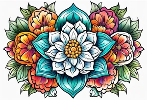 Hippy Buddhist feminine floral tattoo idea