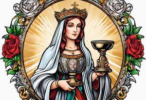 holy saint barbara with canons behind her and a chalice tattoo idea