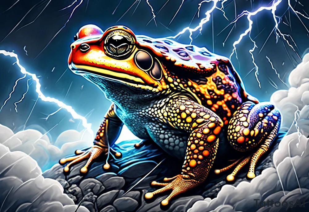 A toad in a thunderstorm tattoo idea