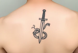 mystical snake coiled around an ancient dagger with jeweled hilt tattoo idea