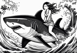 japanese girl riding shark tattoo idea
