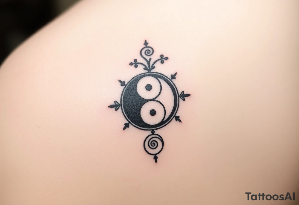 Magestic symbol combining ying yang, Gemini symbol,  and spiral Paisleys tattoo idea