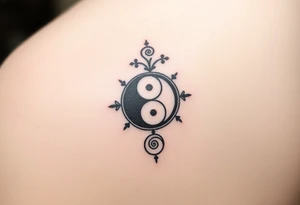 Magestic symbol combining ying yang, Gemini symbol,  and spiral Paisleys tattoo idea