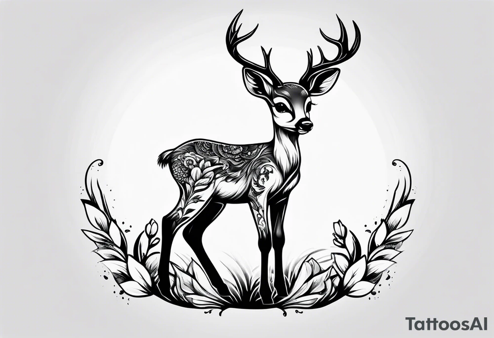 dark themed crying bambi fawn tattoo idea