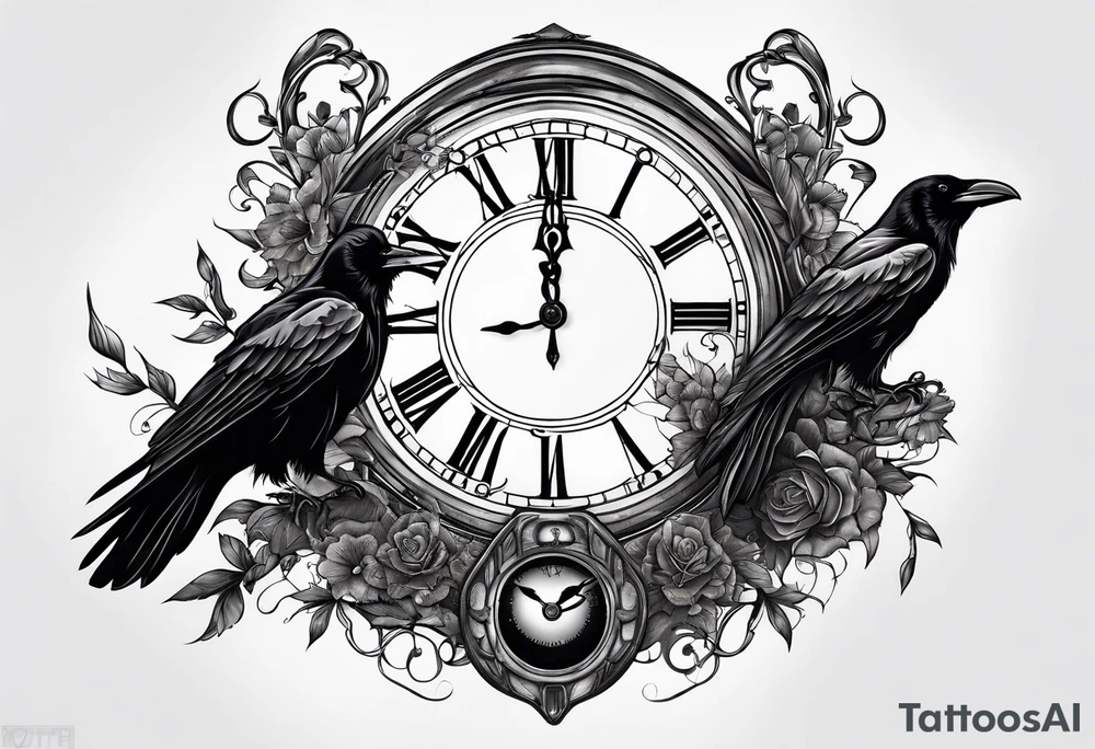 broken clock with ravens tattoo idea
