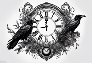 broken clock with ravens tattoo idea
