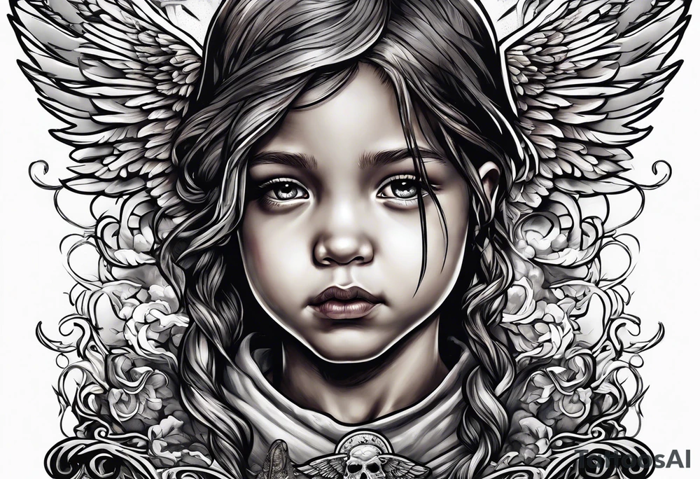 Kid looking up at the angel of death tattoo idea