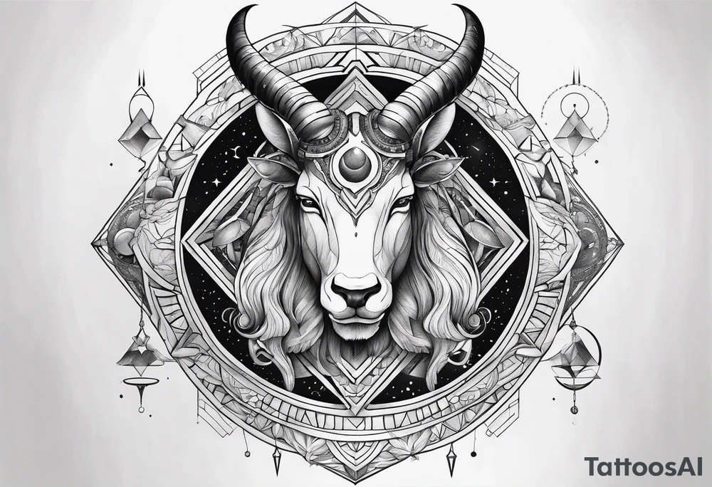 Capricorn tattoo with geometric designs subs and moons with Saturn tattoo idea
