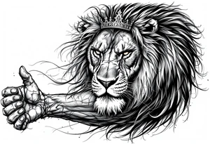 Realistic angriest lion with whole body with crown and "VERONESI" name add on it tattoo idea