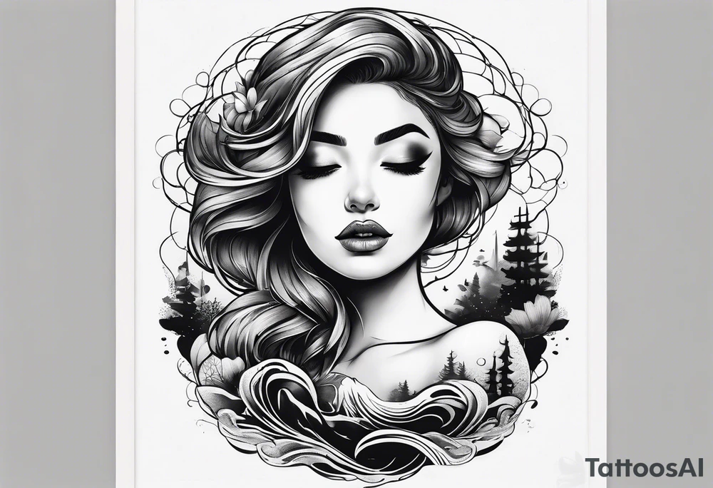 simple tattoo of full body girl comfortably floating above water tattoo idea